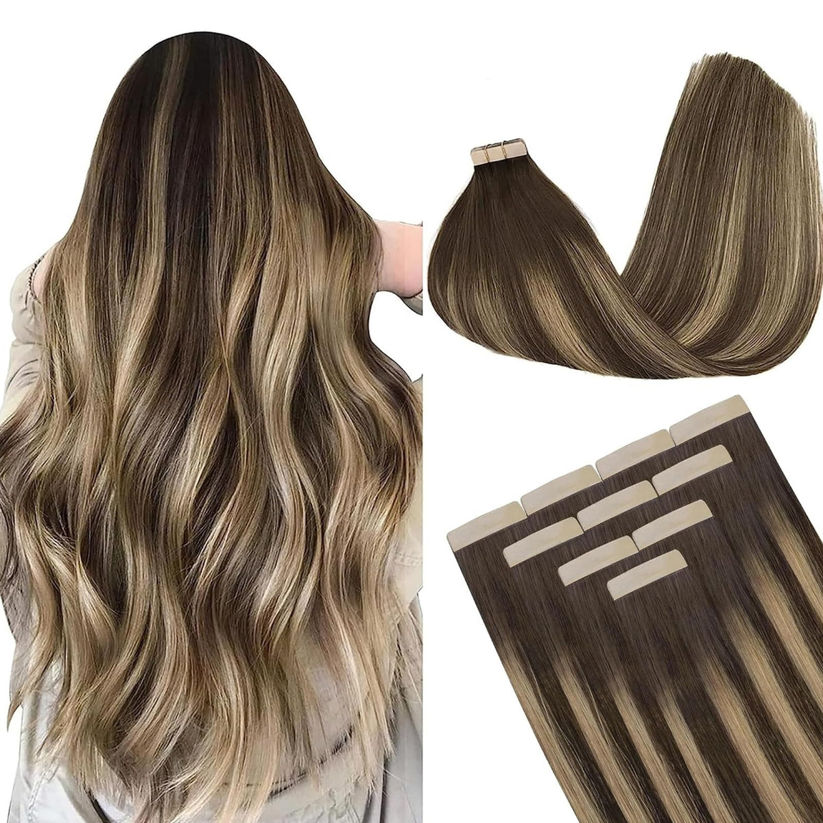 DOORES Tape in Hair Extensions 20-26 inches pack front view