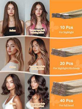 DOORES Tape in Hair Extensions 20 pieces laid out