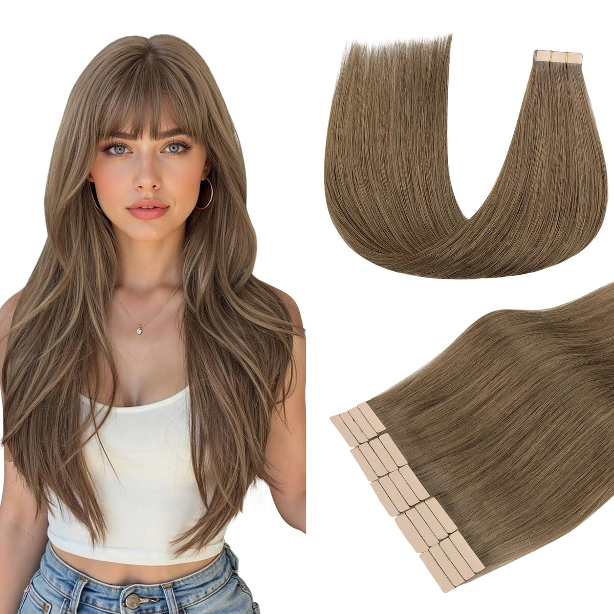 DOORES Tape in Hair Extensions 20 pieces pack front view