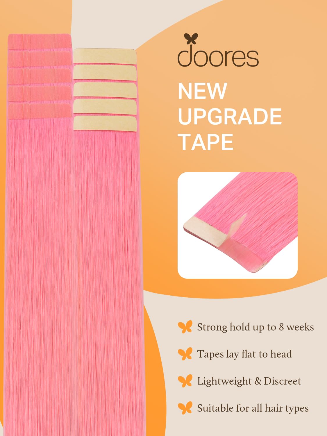DOORES Tape in Hair Extensions 20pcs 18 inch close-up of tape