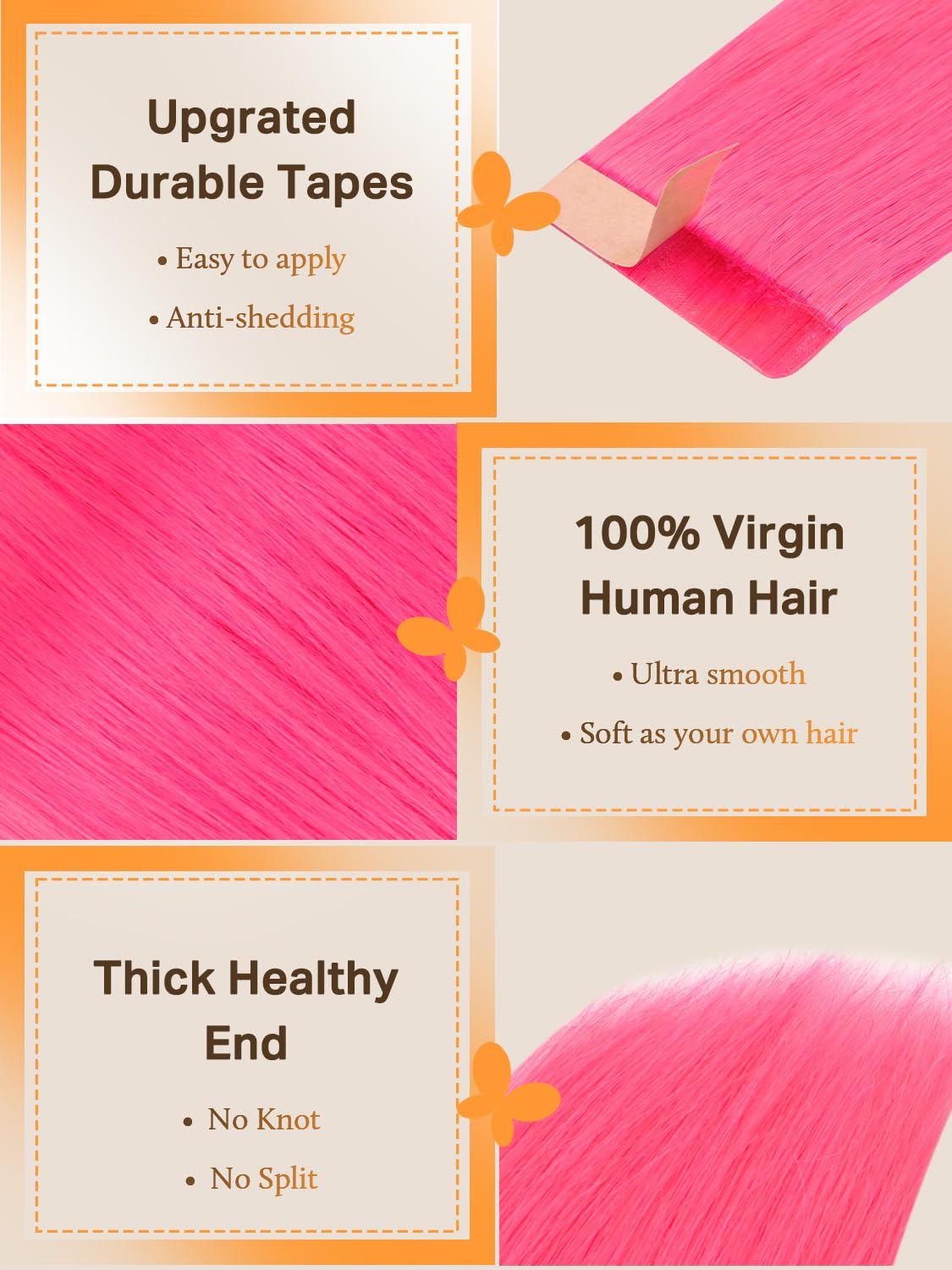 DOORES Tape In Hair Extensions 20pcs 18 inch displayed on a model