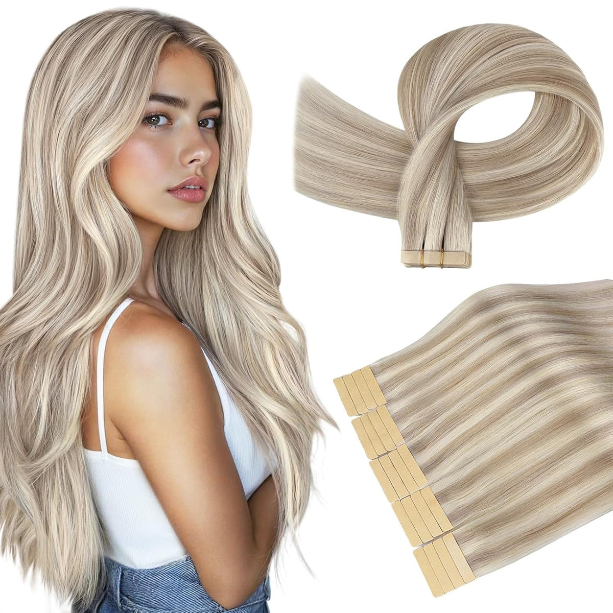 DOORES Tape In Hair Extensions 20pcs 18 inch front view