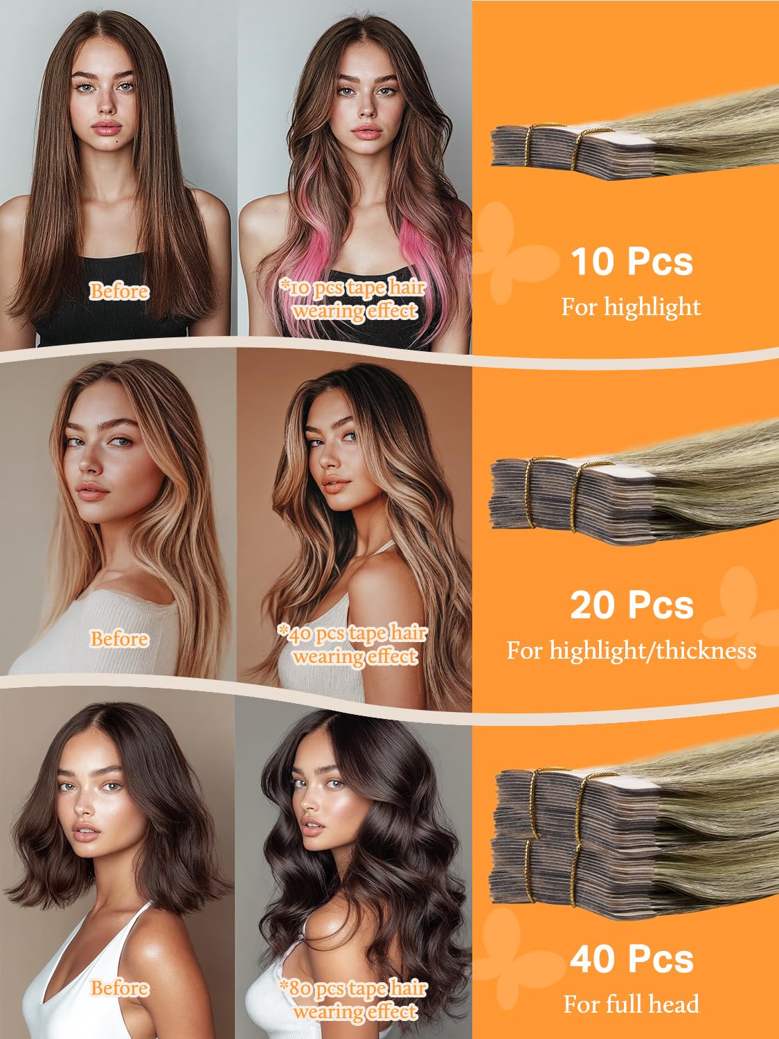 DOORES Tape in Hair Extensions back view