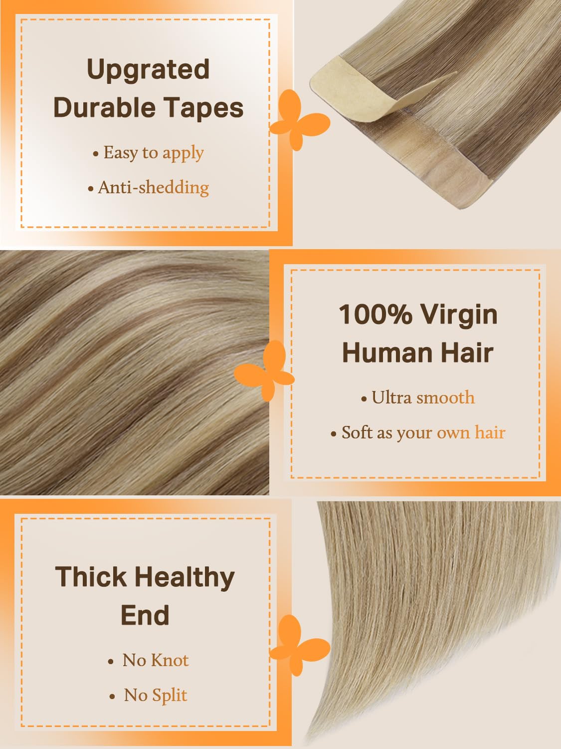 DOORES Tape in Hair Extensions close-up of transparent tape