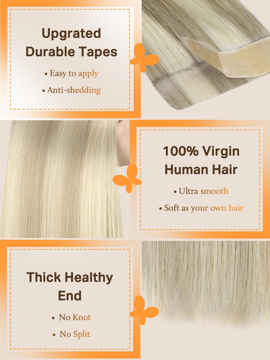 DOORES Tape in Hair Extensions different lengths displayed
