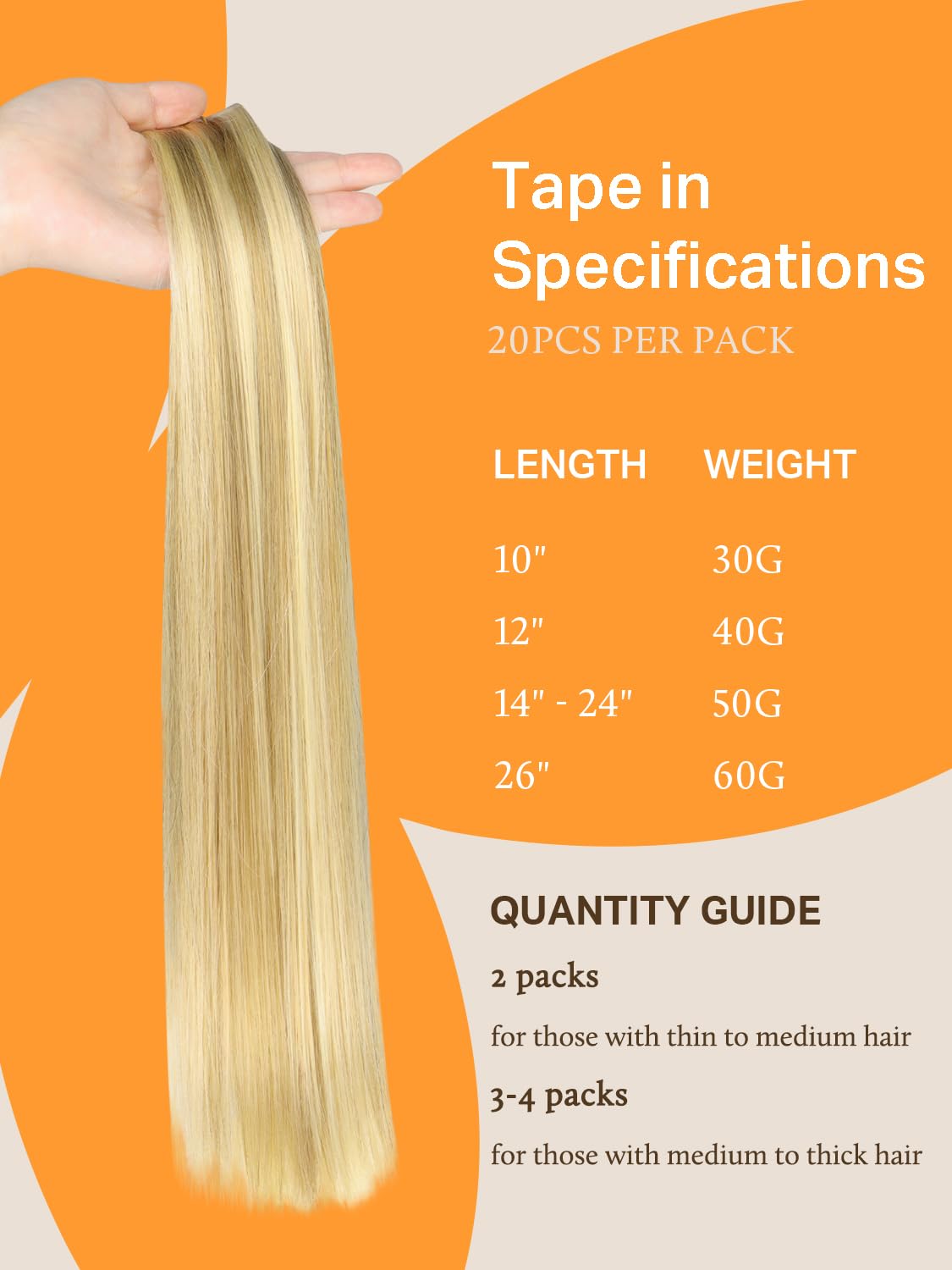 DOORES Tape in Hair Extensions displayed in various lengths