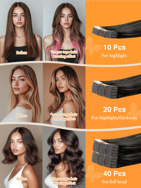 DOORES Tape in Hair Extensions displayed with colour chart