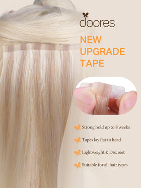 DOORES Tape in Hair Extensions displayed with silk pillowcase