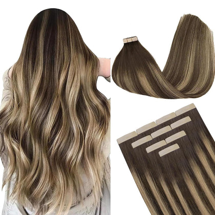 DOORES Tape in Hair Extensions front view, 10 pieces