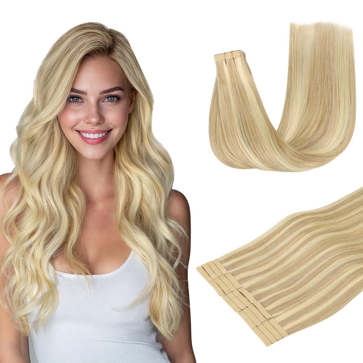 DOORES Tape in Hair Extensions front view, 100g