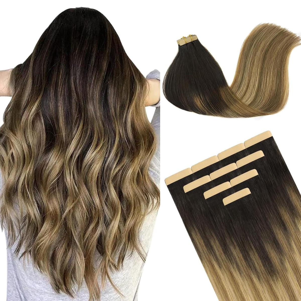 DOORES Tape in Hair Extensions front view with 10 pieces
