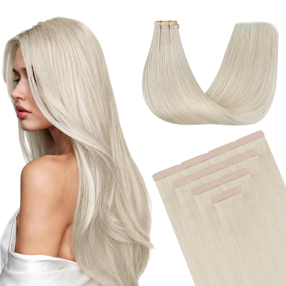 DOORES Tape In Hair Extensions human hair front view