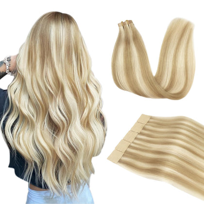DOORES Tape in Hair Extensions human hair pack front view
