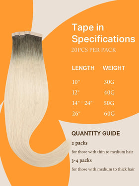 DOORES Tape in Hair Extensions in ombre colour