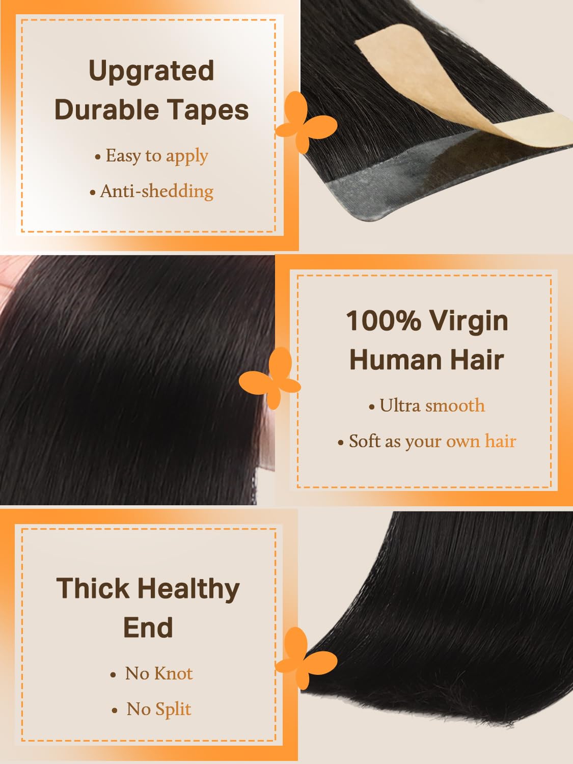 DOORES Tape in Hair Extensions in solid colour close-up