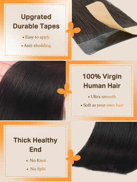 DOORES Tape In Hair Extensions in various lengths displayed