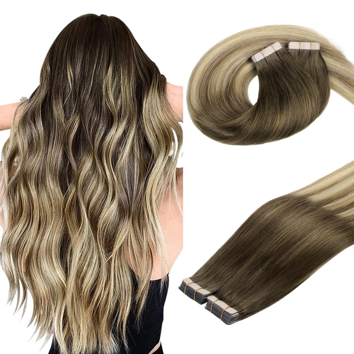 DOORES Tape in Hair Extensions pack front view with 40 pieces