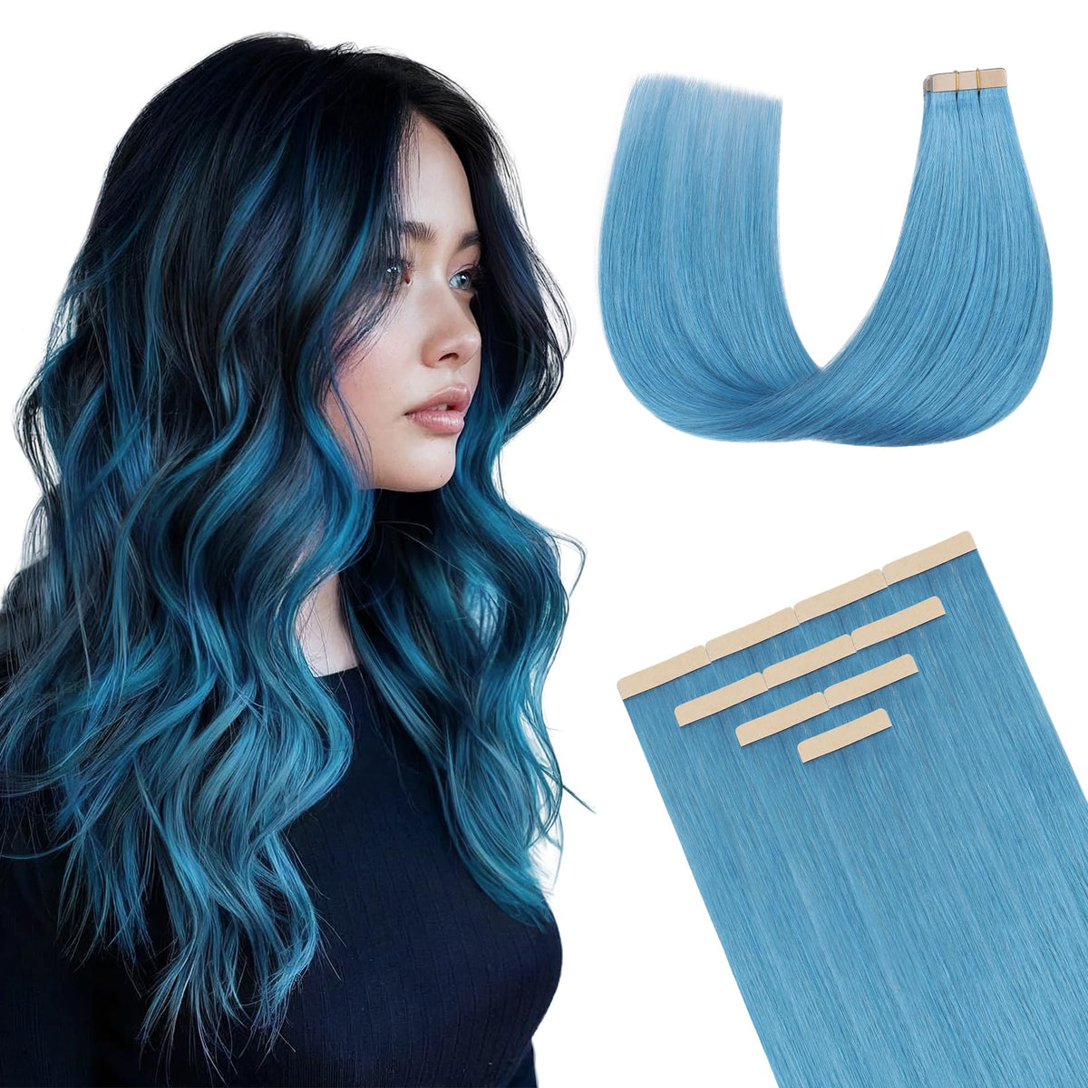 DOORES Tape In Hair Extensions Remy human hair 100g front view