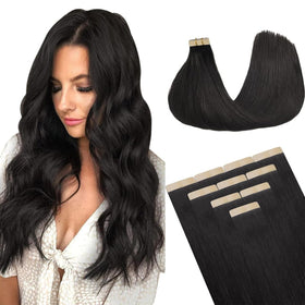DOORES Tape In Hair Extensions Remy human hair 100g front view