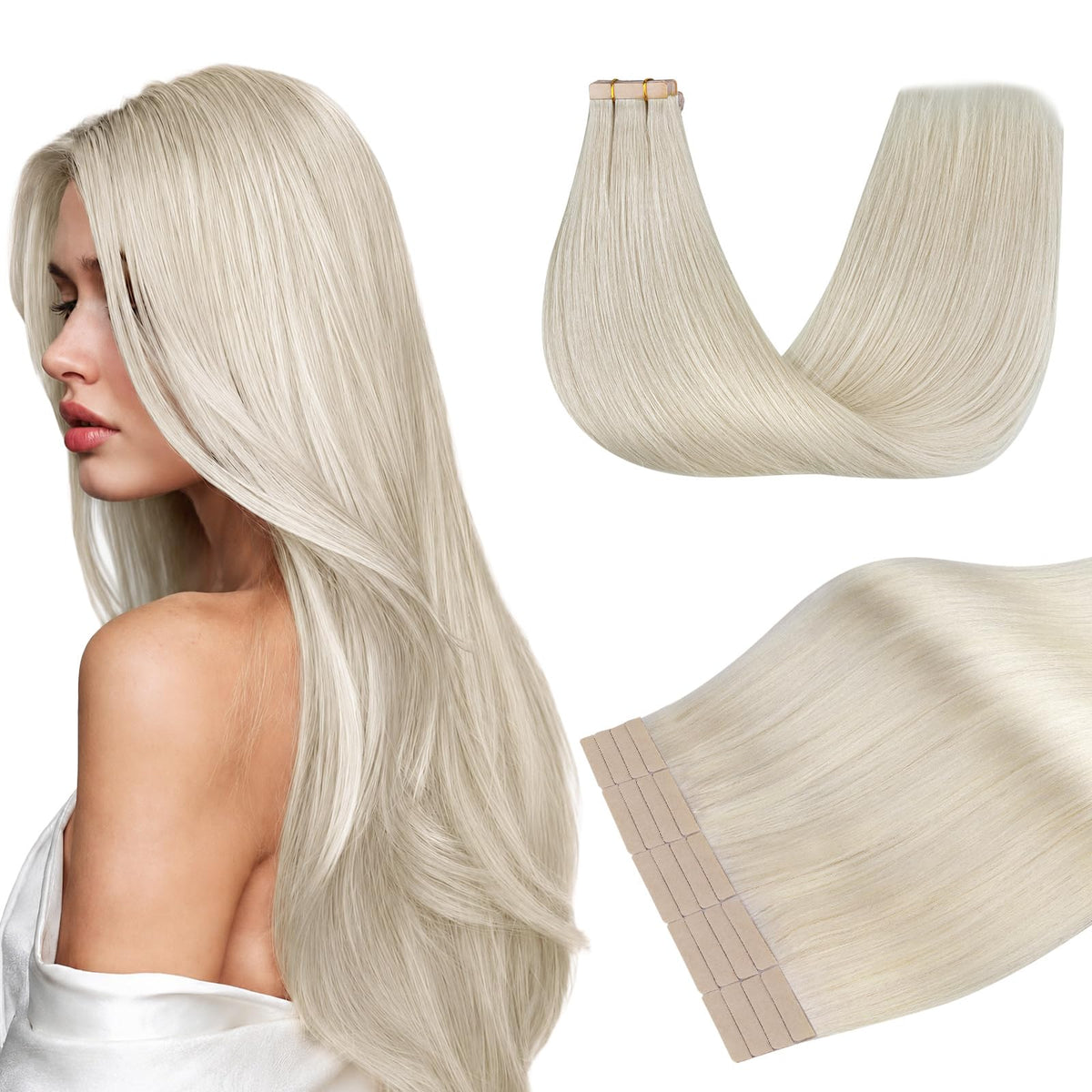 DOORES Tape in Hair Extensions Remy human hair front view
