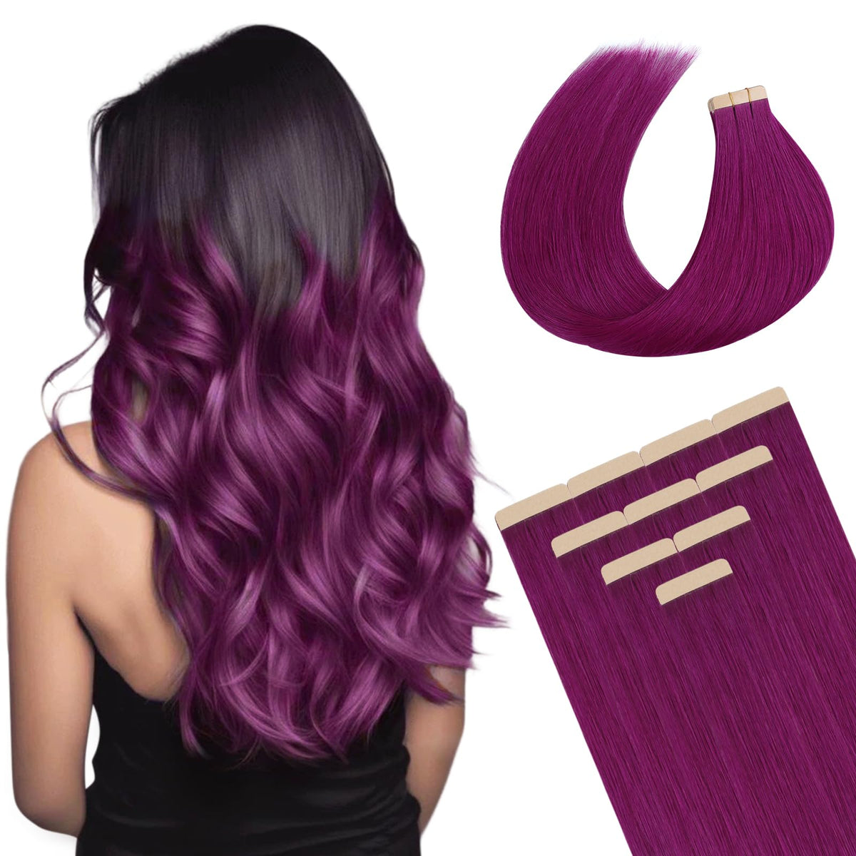 DOORES Tape In Hair Extensions Remy human hair front view