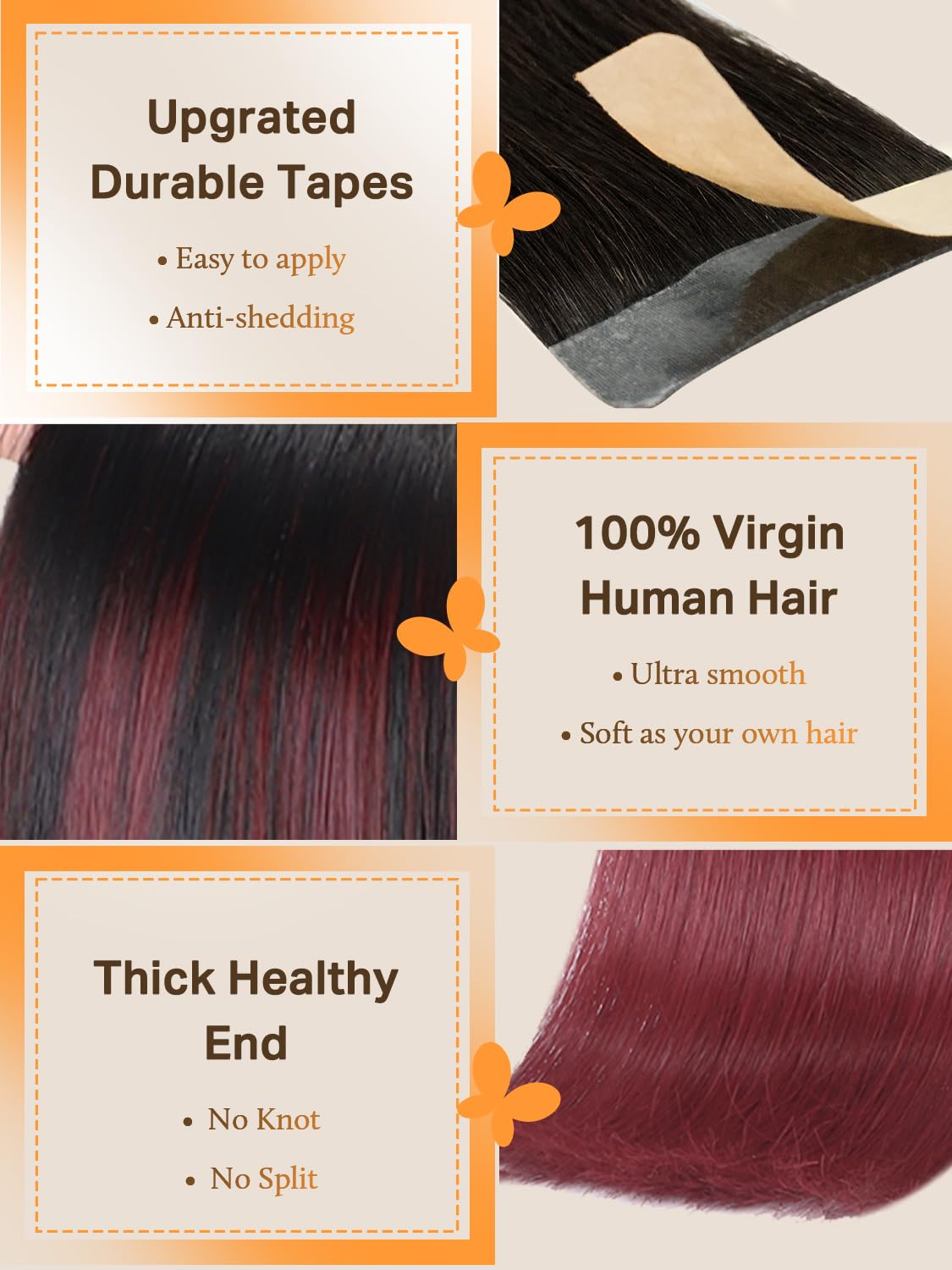 DOORES Tape in Hair Extensions showing transparent tape