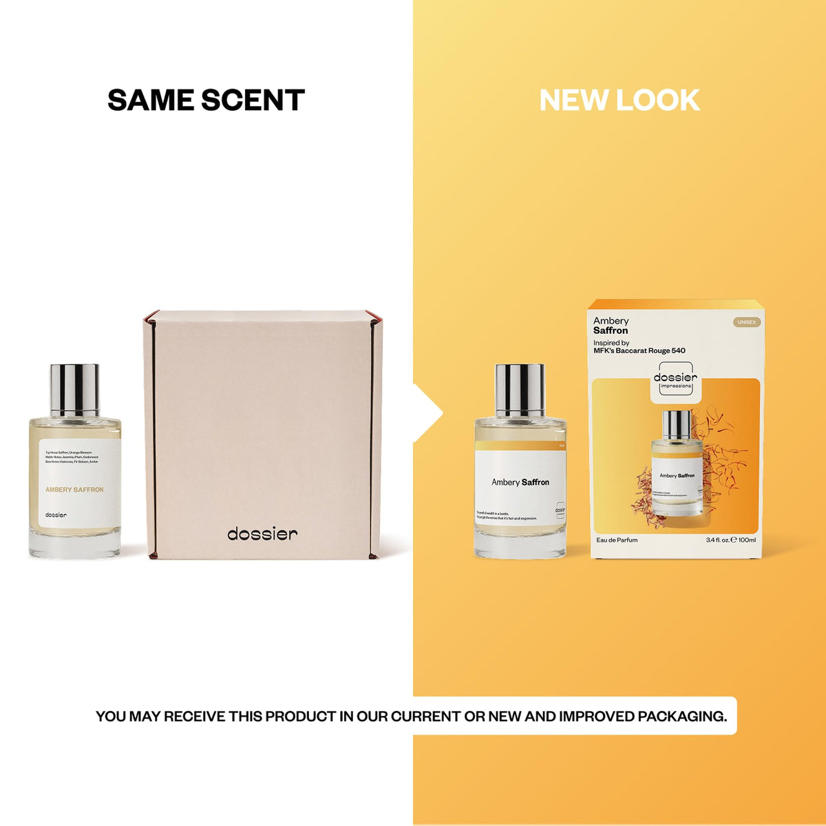 Dossier Ambery Saffron Eau de Parfum with floral background