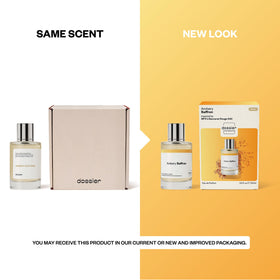 Dossier Ambery Saffron Eau de Parfum with floral background