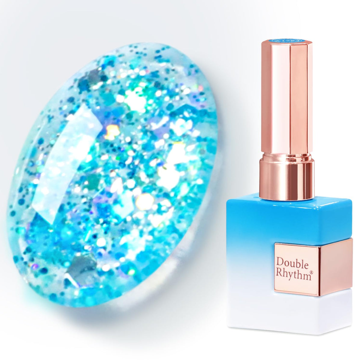 Double Rhythm 15ML Glitter Gel Polish Sparkle Blue front view
