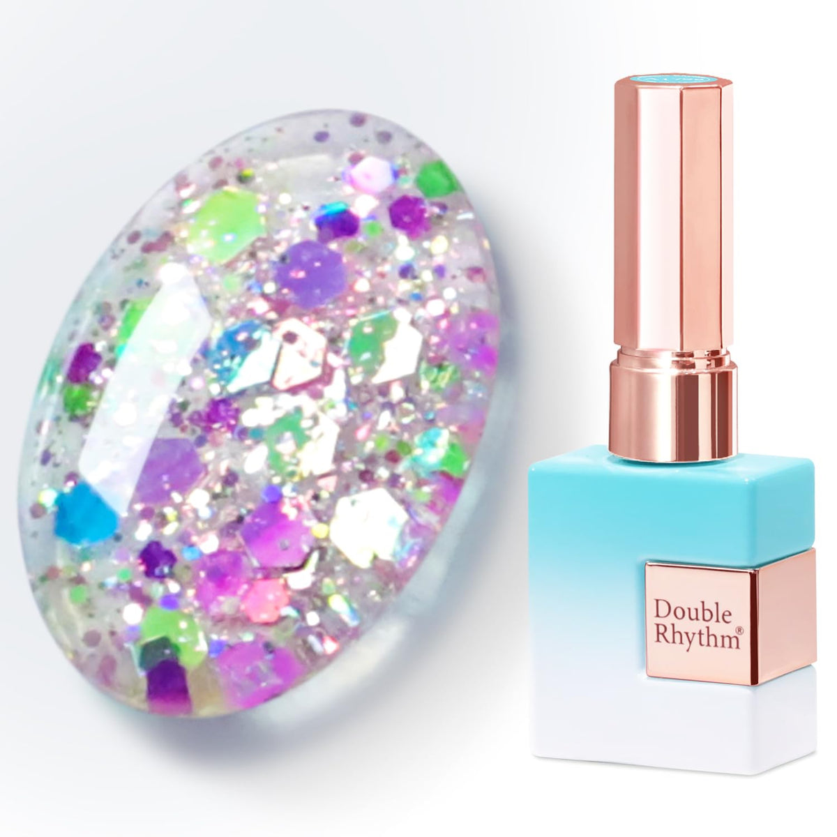 Double Rhythm 15ML Glitter Gel Polish Sparkle Blue Purple front view