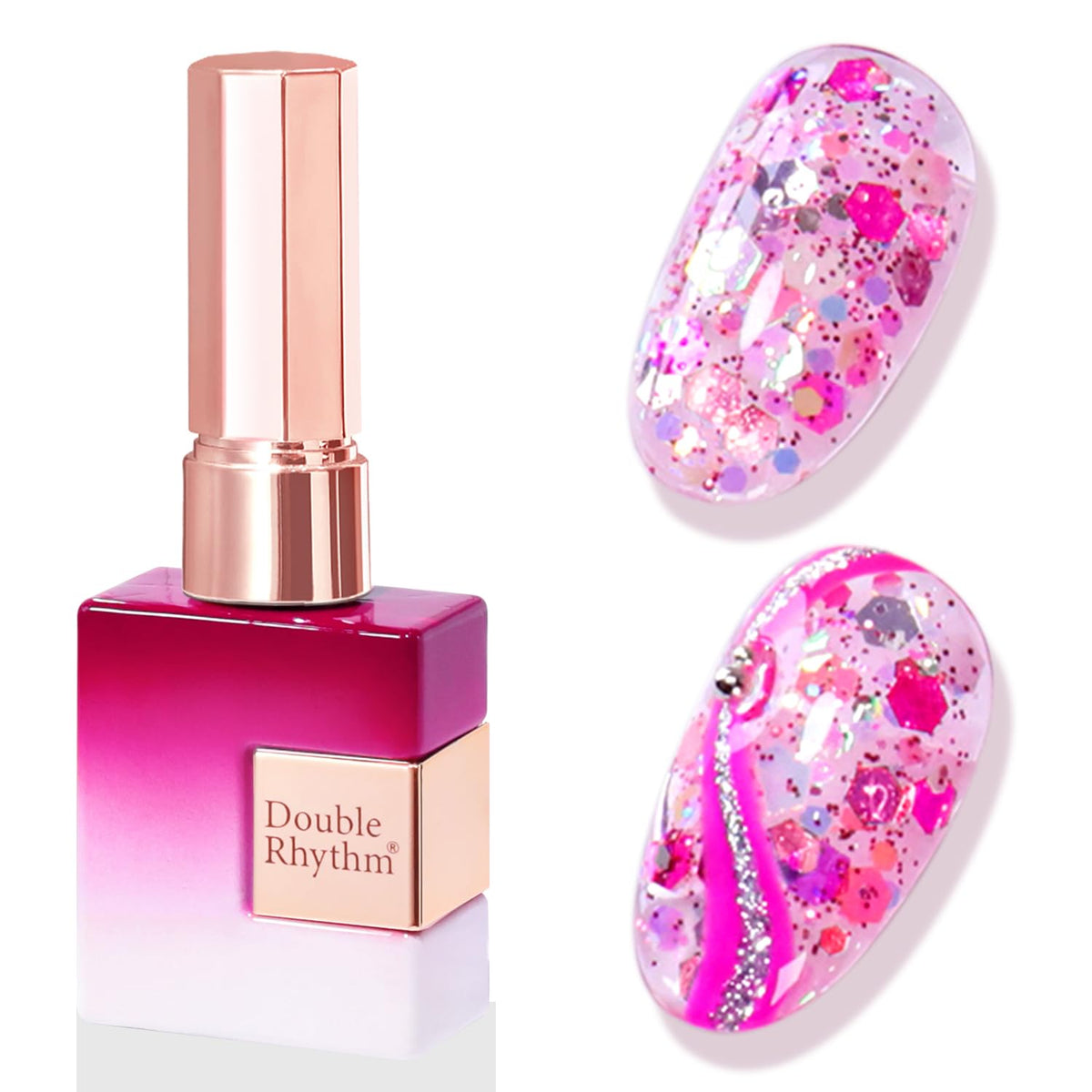 Double Rhythm 15ML Glitter Gel Polish Sparkle Pink front view