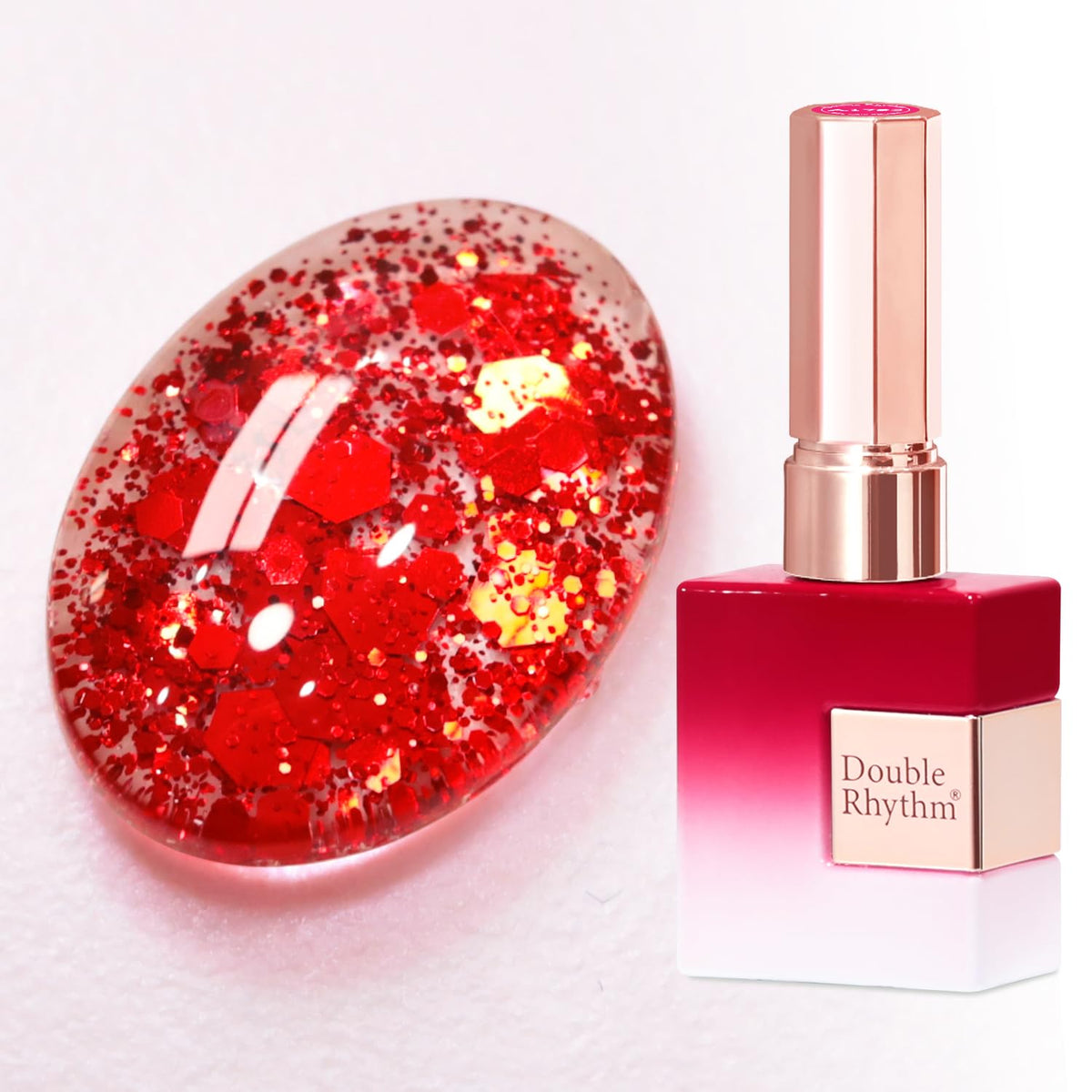 Double Rhythm 15ML Holographic Red Glitter Gel Polish front view