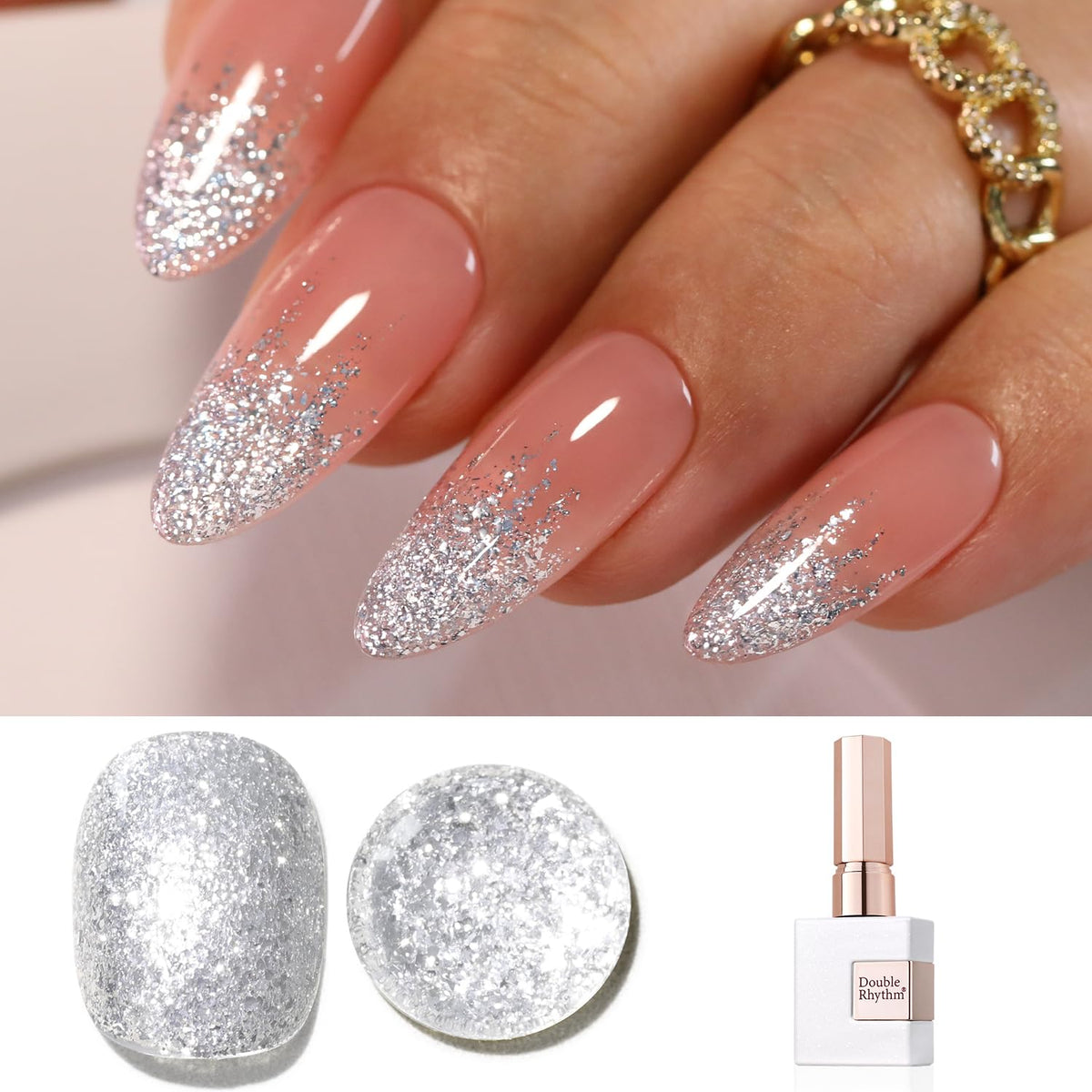 Double Rhythm 15ML Silver Glitter Gel Polish front view