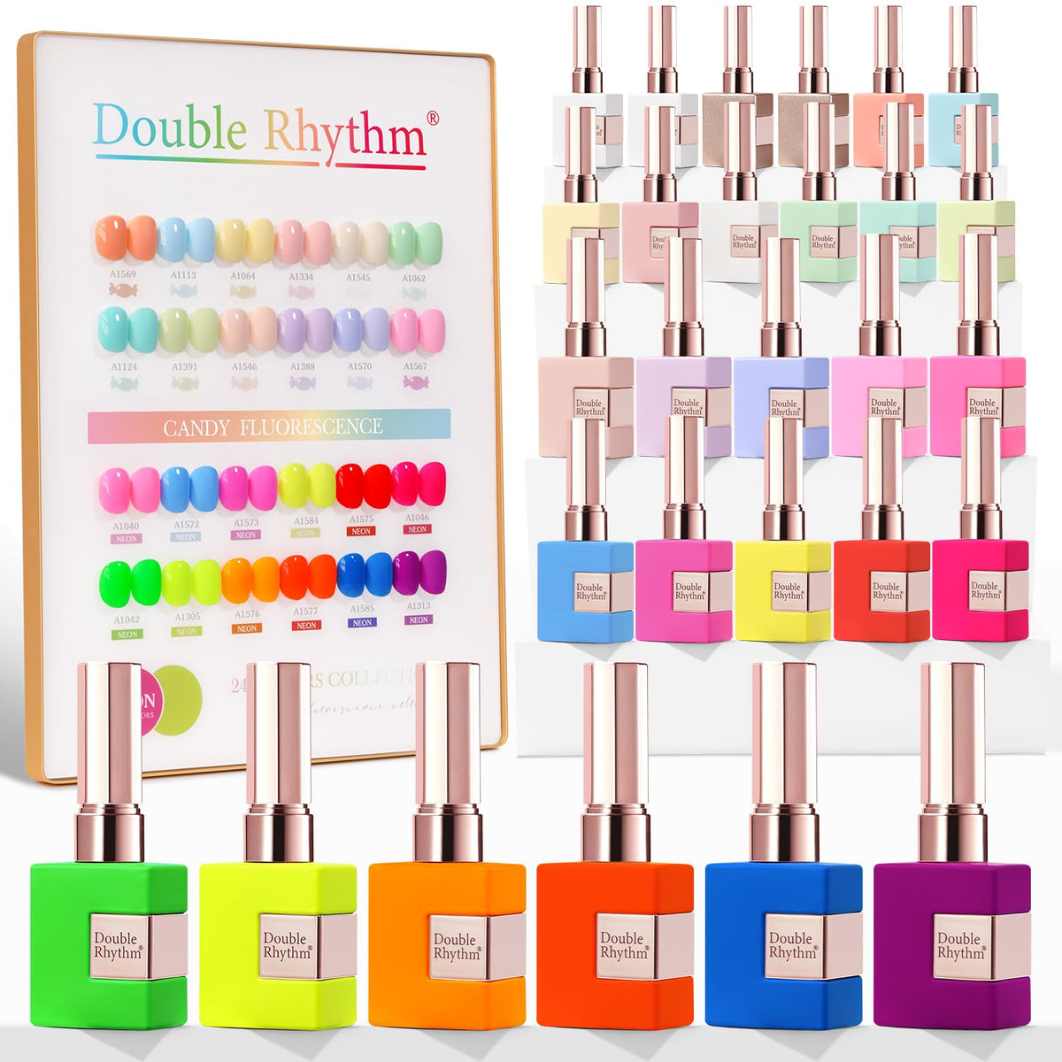 Double Rhythm 28Pcs Gel Nail Polish Set Candy Neon Collection front view