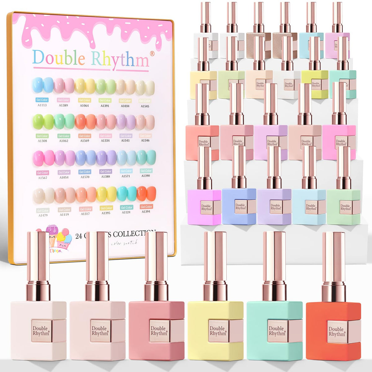 Double Rhythm 28Pcs Gel Nail Polish Set front view with pastel colours