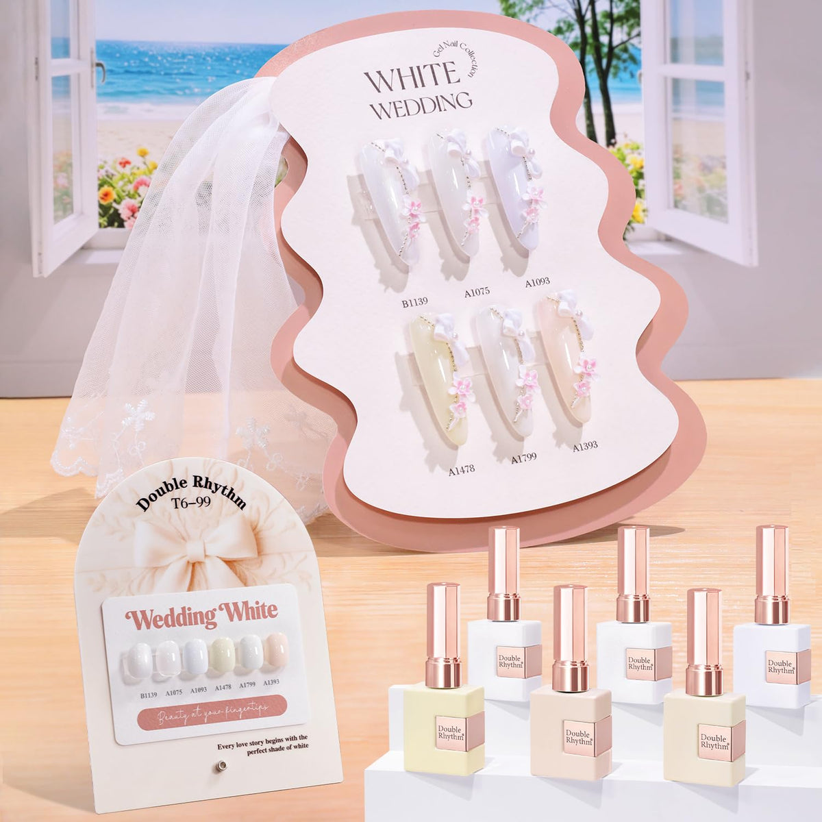 Double Rhythm 6 Pcs Gel Polish Set front view with assorted white shades