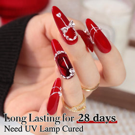 Double Rhythm Burgundy Red Gel Polish with finished nail art