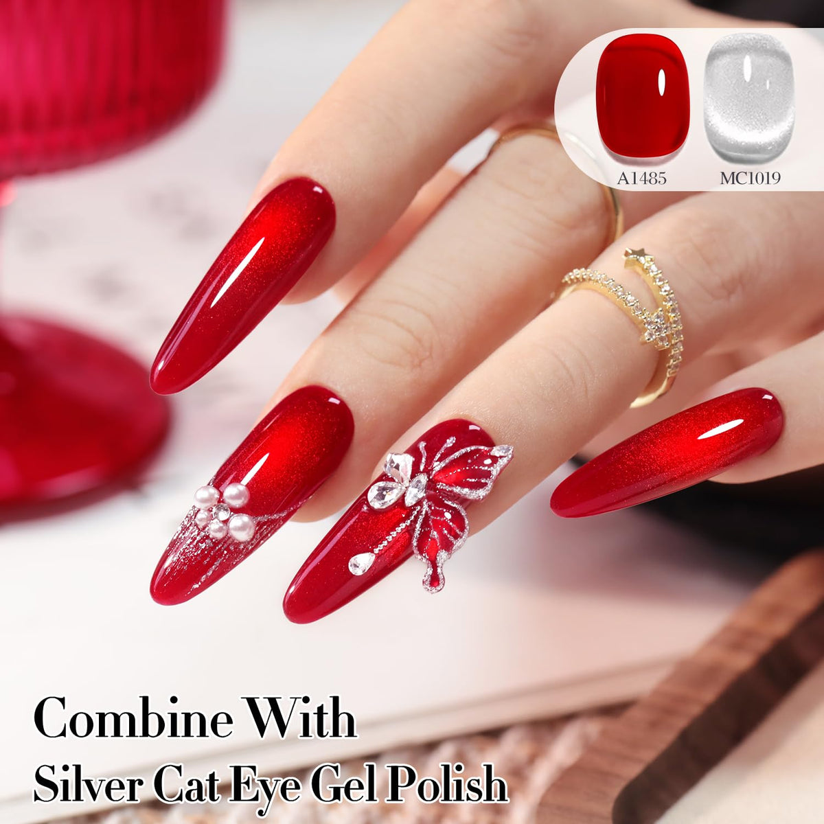 Double Rhythm Burgundy Red Gel Polish with nail art tools