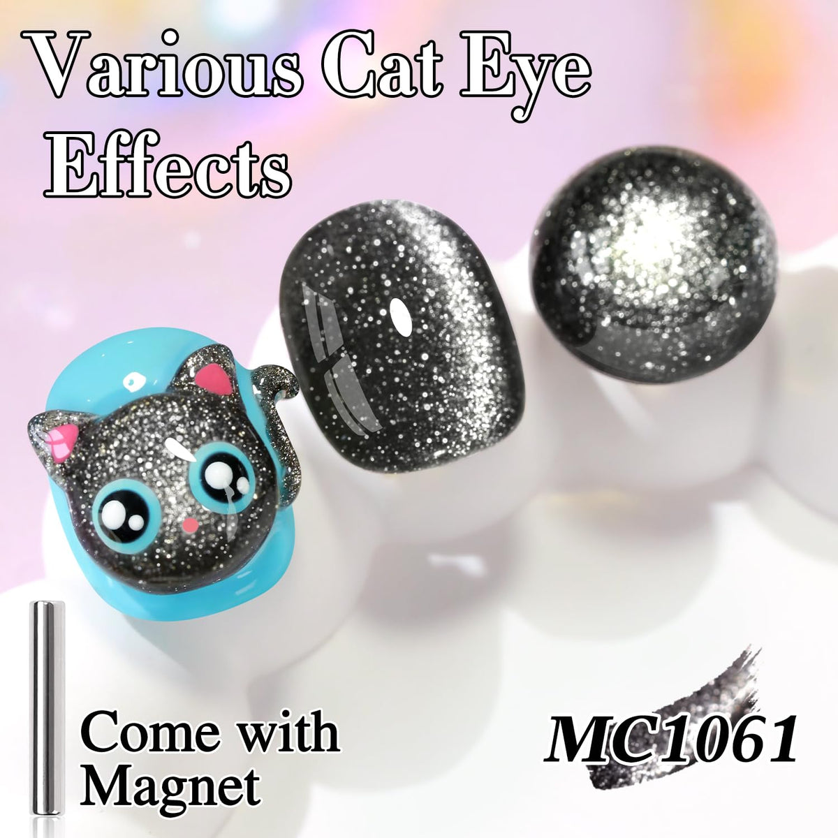 Double Rhythm Cat Eye Gel Nail Polish 15ml black glitter application on nails