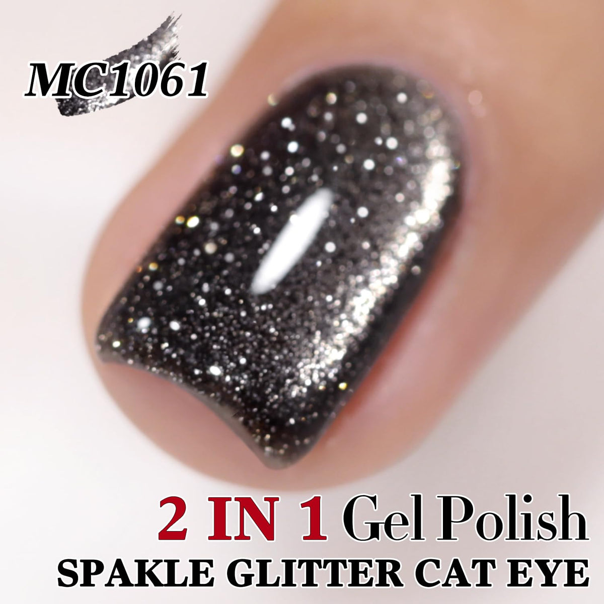 Double Rhythm Cat Eye Gel Nail Polish 15ml black glitter bottle side view