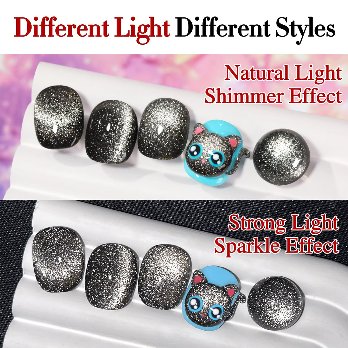 Double Rhythm Cat Eye Gel Nail Polish 15ml black glitter close-up