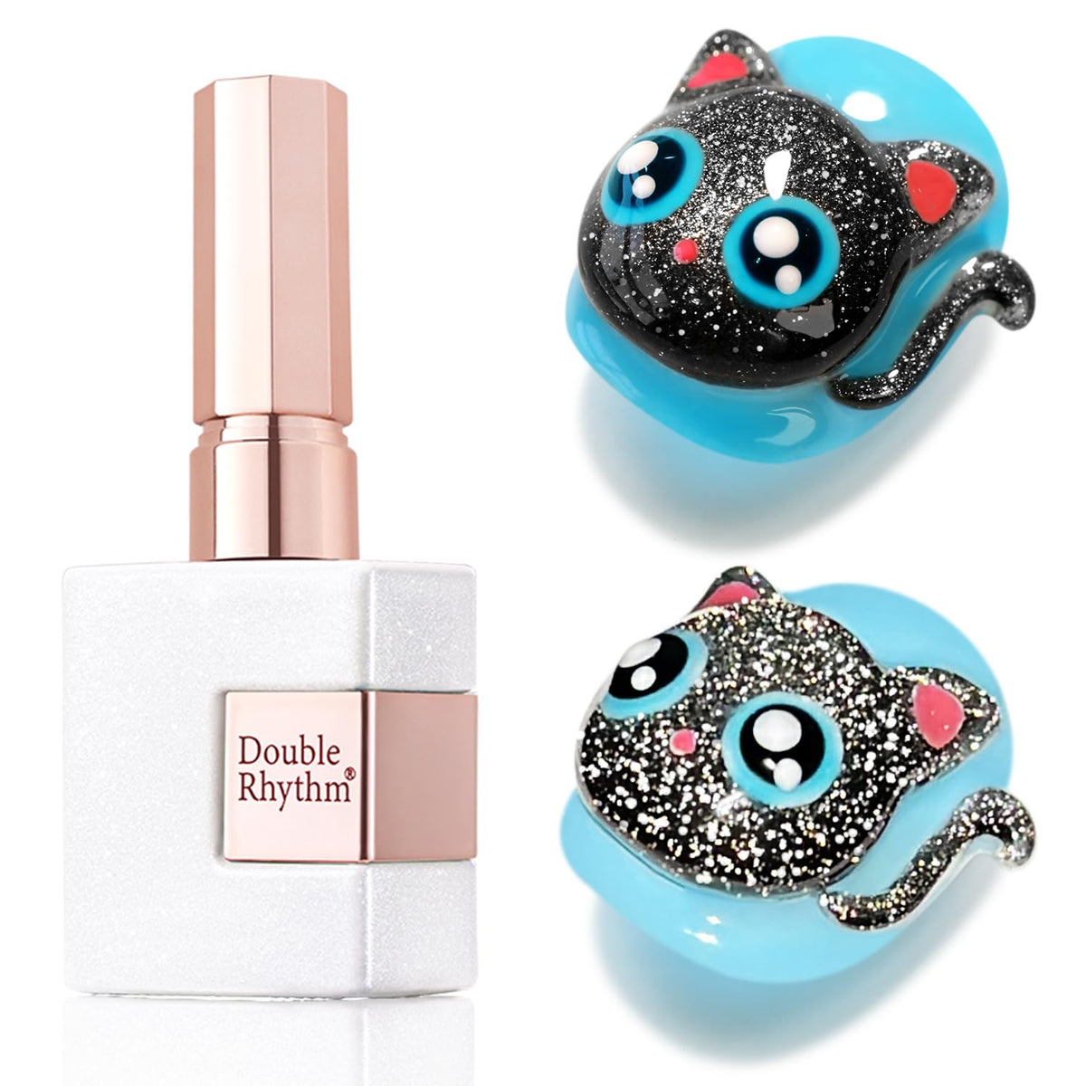 Double Rhythm Cat Eye Gel Nail Polish 15ml black glitter front view