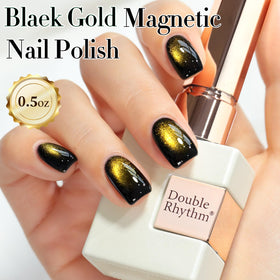 Double Rhythm Cat Eye Gel Nail Polish 15ml Black Gold applied on nails