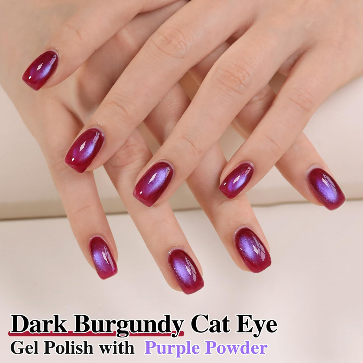 Double Rhythm Cat Eye Gel Nail Polish 15ml Burgundy Purple application on nails
