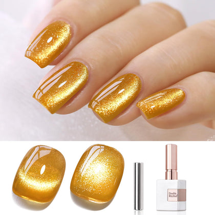 Double Rhythm Cat Eye Gel Nail Polish 15ml gold holographic glitter front view