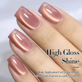 Double Rhythm Cat Eye Gel Nail Polish 15ML Golden Violet applied on nails