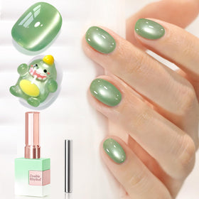 Double Rhythm Cat Eye Gel Nail Polish 15ml Icy Olive Green front view