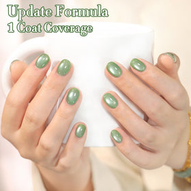 Double Rhythm Cat Eye Gel Nail Polish 15ml Icy Olive Green in salon setting