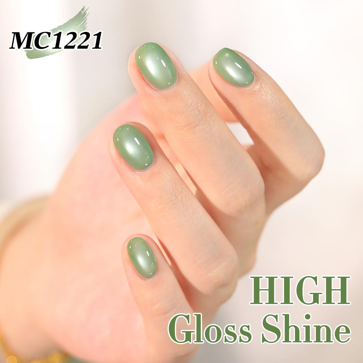 Double Rhythm Cat Eye Gel Nail Polish 15ml Icy Olive Green with colour swatches