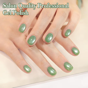 Double Rhythm Cat Eye Gel Nail Polish 15ml Icy Olive Green with nail art tools